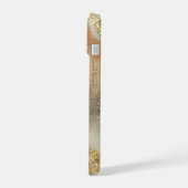 Roze marmer chique gouden glitters monogram iPhone 15 case (Linkerkant)