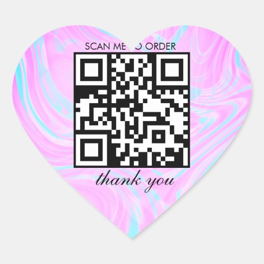 Roze Marmer Dank Je QR Code Boutique Bedrijf Hart Sticker (Voorkant)