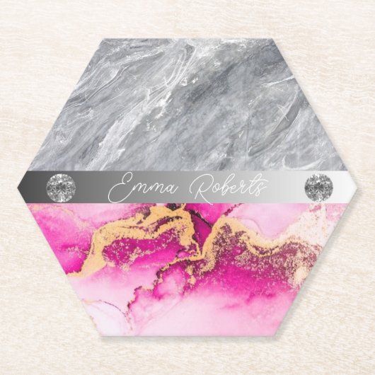 Roze marmer Diamond Glitter Paper Onderzetter (Voorkant)