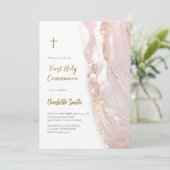 roze marmer | Eerste communie meisje Kaart (Staand voorkant)