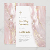 roze marmer | Eerste communie meisje Kaart (Voorkant / Achterkant)