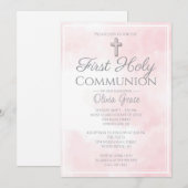 Roze marmer Eerste Heilige Communie Kaart (Voorkant / Achterkant)