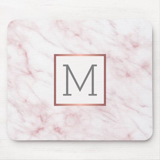 Roze marmer Elegant Monogram Muismat (Voorkant)