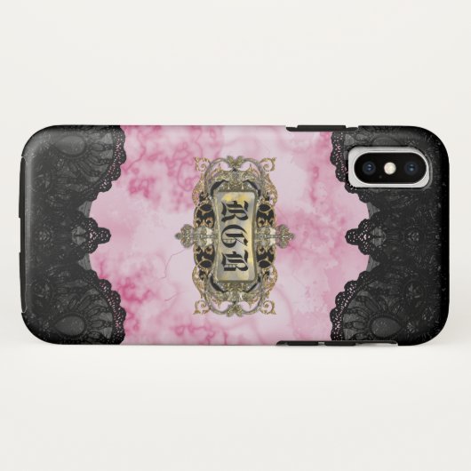 Roze marmer Elegant Romantic Monogram Case-Mate iPhone Case (Achterkant (horizontaal))