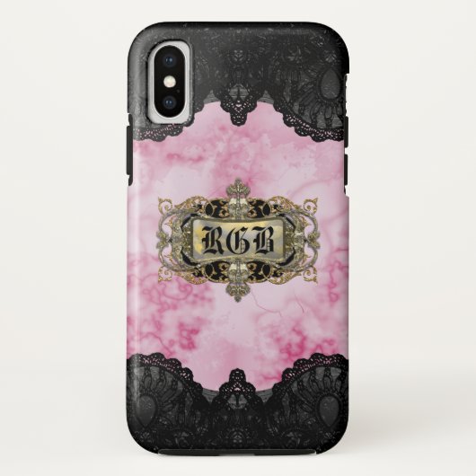 Roze marmer Elegant Romantic Monogram Case-Mate iPhone Case (Achterkant)