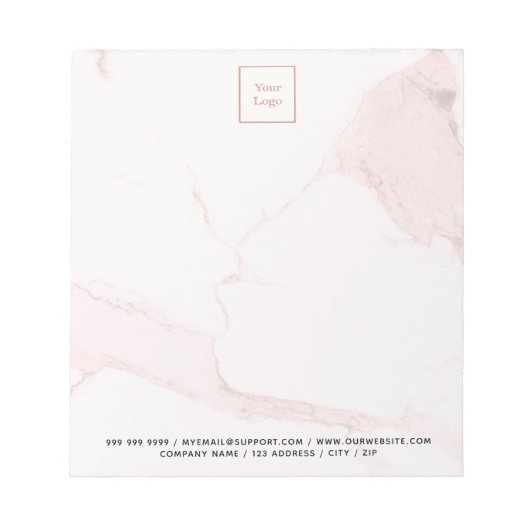 Roze marmer elegante bedrijfslogo notitieblok (Voorkant)