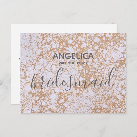 Roze marmer en goud Ik ben mijn bruidsmeisje. Uitnodiging Briefkaart (Voorkant / Achterkant)