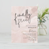 Roze Marmer en Gouden Echtscheiding Feest Viering Kaart (Staand voorkant)