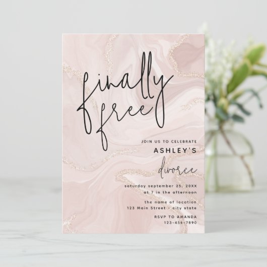 Roze Marmer en Gouden Echtscheiding Feest Viering Kaart (Staand voorkant)