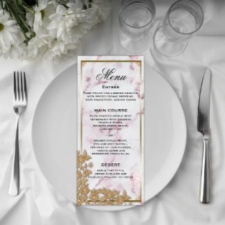 Roze marmer en goudparelbruiloft menu