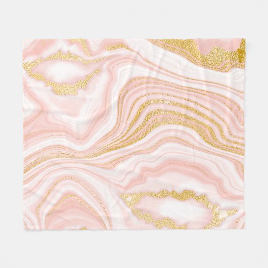 Roze marmer en goudtextuur fleece deken (Voorkant (Horizontaal))
