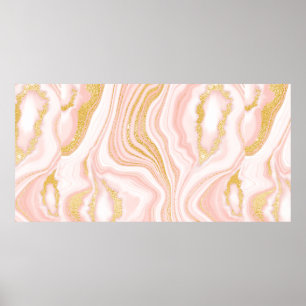 Roze marmer en goudtextuur poster