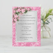 roze marmer floral bruiloft met roze floral Silver Kaart (Staand voorkant)