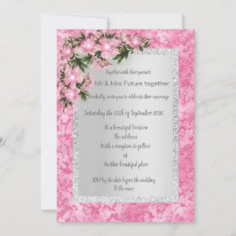 roze marmer floral bruiloft met roze floral Silver Kaart