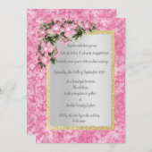 roze marmer florale bruiloft met roze florale goud kaart (Voorkant / Achterkant)