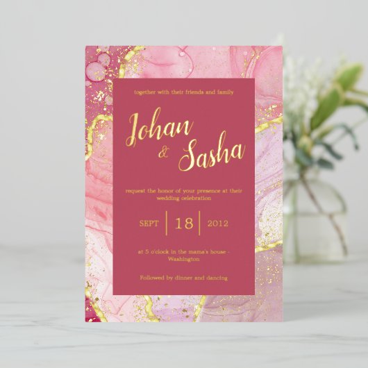 roze marmer folie uitnodiging (Staand Voorkant)