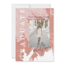 Roze Marmer Foto Afstudeer Uitnodigingskaart