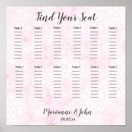 Roze marmer Geometric Wedding Seating Chart Poster