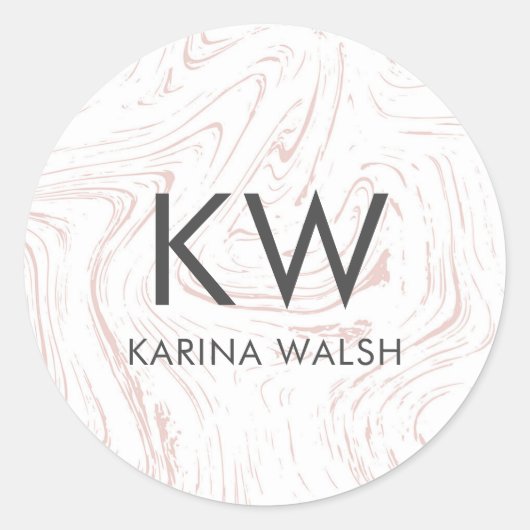 Roze Marmer gepersonaliseerde initiaal monogram st Ronde Sticker (Voorkant)