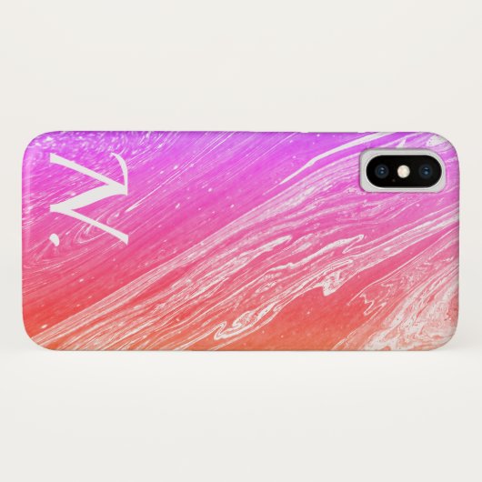 Roze, marmer gepolijst Stone Imitation & Monogram Case-Mate iPhone Case (Achterkant (horizontaal))