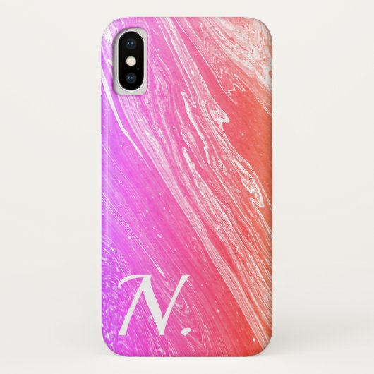 Roze, marmer gepolijst Stone Imitation & Monogram Case-Mate iPhone Case (Achterkant)