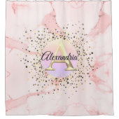 Roze Marmer Gespikkeld Monogram Gepersonaliseerd Douchegordijn (Voorkant)