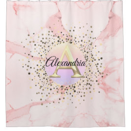 Roze Marmer Gespikkeld Monogram Gepersonaliseerd Douchegordijn