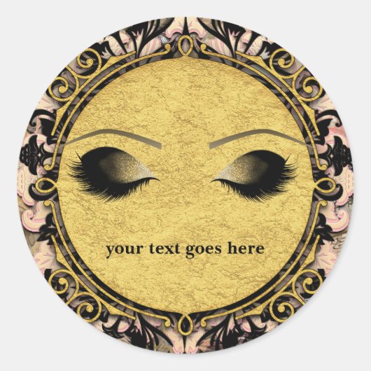 Roze marmer Glam Gold Makeup Eyelashes Favor Ronde Sticker (Voorkant)