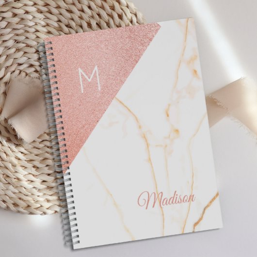 Roze Marmer Glitter Meisjesachtig Monogram Planner