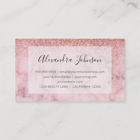 Roze Marmer Glitter Ombre Glam Girly Salon Visitekaartje (Achterkant)
