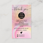 Roze marmer glitter ombre regenboog bedankt visitekaartje (Voorkant)