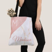 Roze marmer Glitter Trendy Initiaal Naam Monogram Tote Bag (Dichtbij)