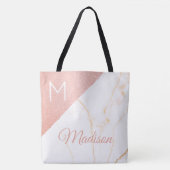 Roze Marmer Glitter Trendy Initiële Naam Monogram Tote Bag (Voorkant)