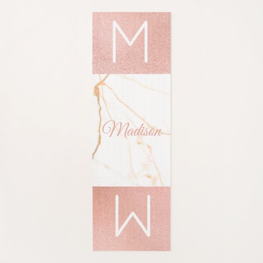 Roze marmer Glitter Trendy Monogram Yogamat (Voorkant)