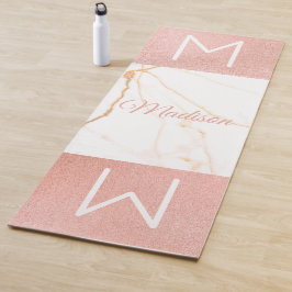 Roze marmer Glitter Trendy Monogram Yogamat