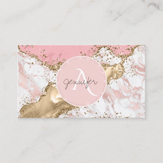 Roze marmer Gold Agate Modern Elegant diamant Visitekaartje (Voorkant)