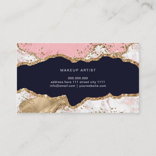 Roze marmer Gold Agate Modern Elegant Visitekaartje (Achterkant)