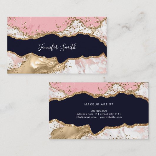 Roze marmer Gold Agate Modern Elegant Visitekaartje (Voorkant / Achterkant)