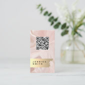 Roze marmer Gold Flakes | QR-code Visitekaartje (Staand voorkant)