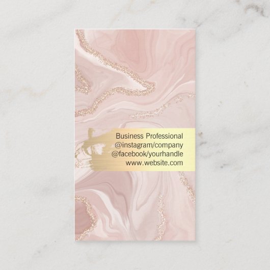 Roze marmer Gold Flakes | QR-code Visitekaartje (Achterkant)