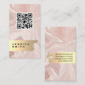 Roze marmer Gold Flakes | QR-code Visitekaartje (Voorkant / Achterkant)