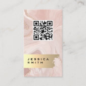 Roze marmer Gold Flakes | QR-code Visitekaartje (Voorkant)