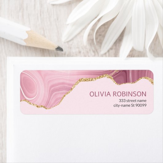 Roze marmer Gold Glitter Etiket (Insitu)