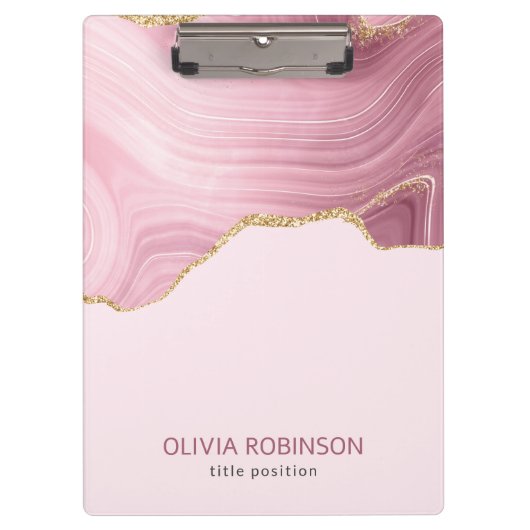 Roze marmer Gold Glitter Klembord (Voorkant)