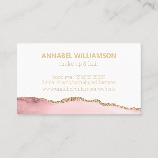 Roze marmer & Gold Glitter Makeup Visitekaartje (Achterkant)