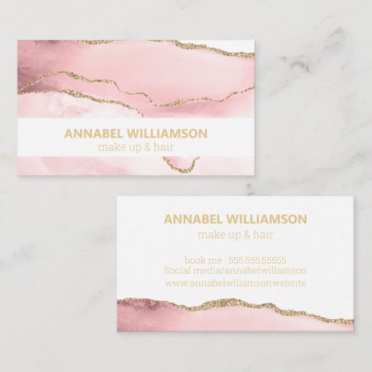 Roze marmer & Gold Glitter Makeup Visitekaartje (Voorkant / Achterkant)