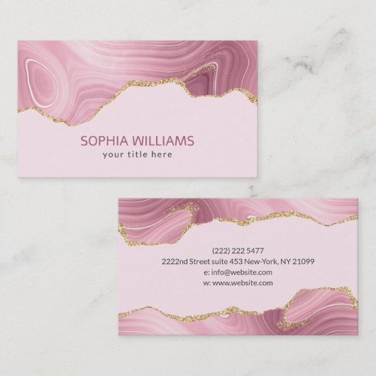 Roze marmer Gold Glitter Visitekaartje (Voorkant / Achterkant)
