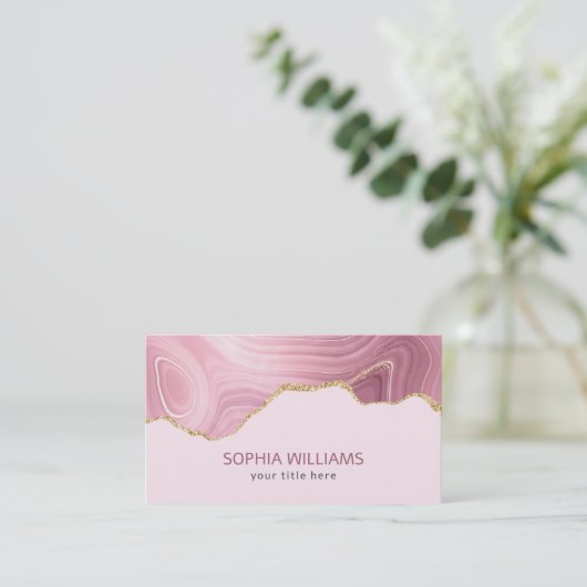 Roze marmer Gold Glitter Visitekaartje (Staand voorkant)
