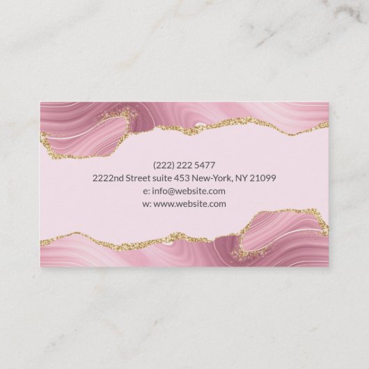 Roze marmer Gold Glitter Visitekaartje (Achterkant)
