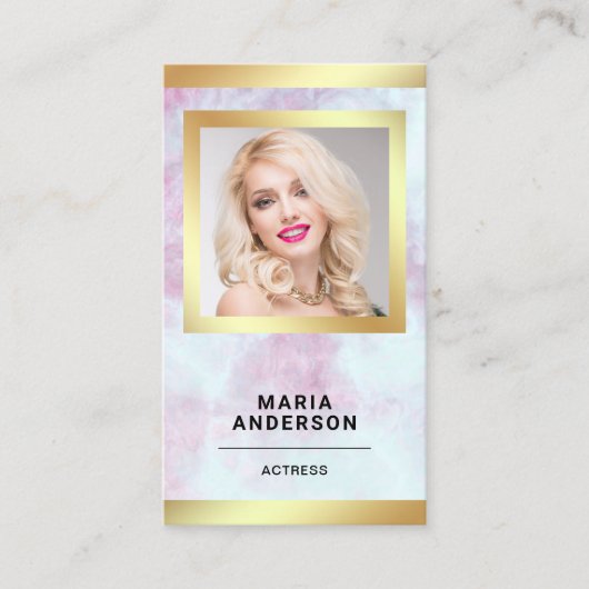 Roze marmer Gold Model Actress QR Code Foto Visitekaartje (Voorkant)